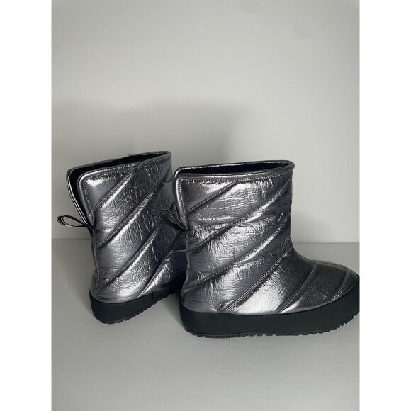 Anthropologie P448 LabyHi Puffer Boots Quilted Ankle Leather Silver 6 6.5 - Picture 7 of 9